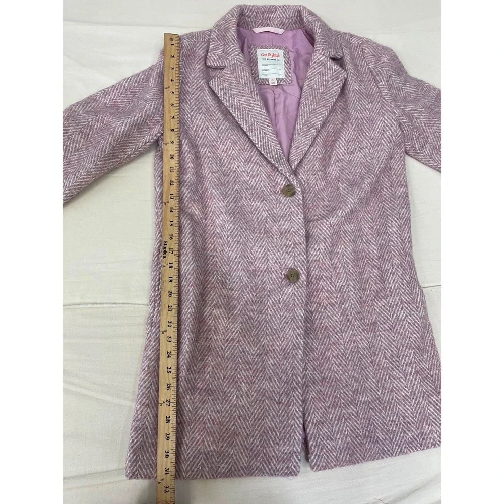 Cat & Jack Girls XL Mauve Herringbone Long Coat